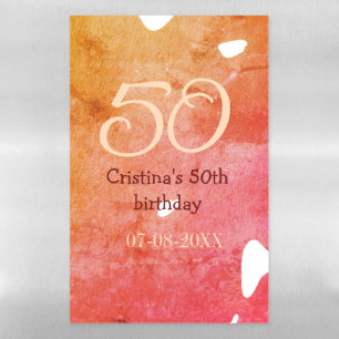 Orange red 50 birthday anniversary add name date p magnetic dry erase sheet