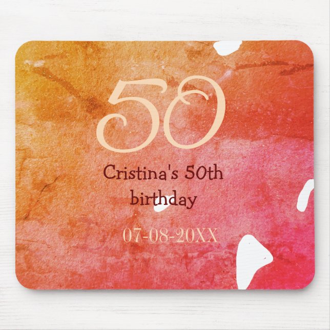 Orange red 50 birthday anniversary add name date p mouse pad (Front)