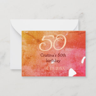 Orange red 50 birthday anniversary add name date p note card