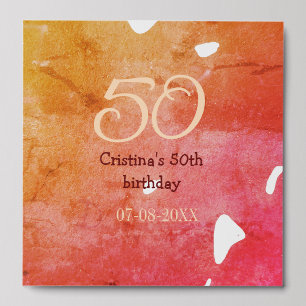 Orange red 50 birthday anniversary add name date p peel and stick photo tile