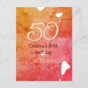 Orange red 50 birthday anniversary add name date p postcard