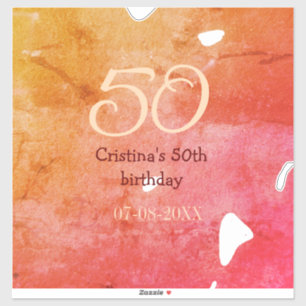 Orange red 50 birthday anniversary add name date p sticker