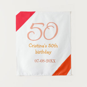 Orange red 50 birthday anniversary add name date p tapestry
