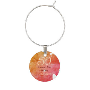 Orange red 50 birthday anniversary add name date p wine charm