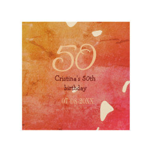 Orange red 50 birthday anniversary add name date p wood wall art
