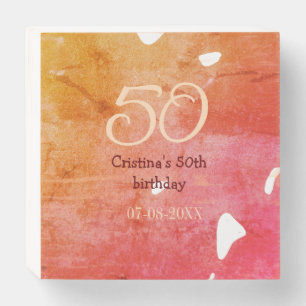 Orange red 50 birthday anniversary add name date p wooden box sign