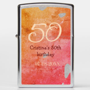 Orange red 50 birthday anniversary add name date p zippo lighter