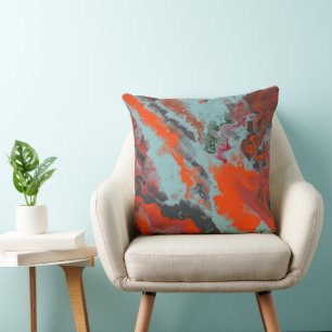 Orange, red and turquoise abstract throw pillow