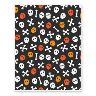 Orange Red and White Cartoon Skulls Temporary Tattoos