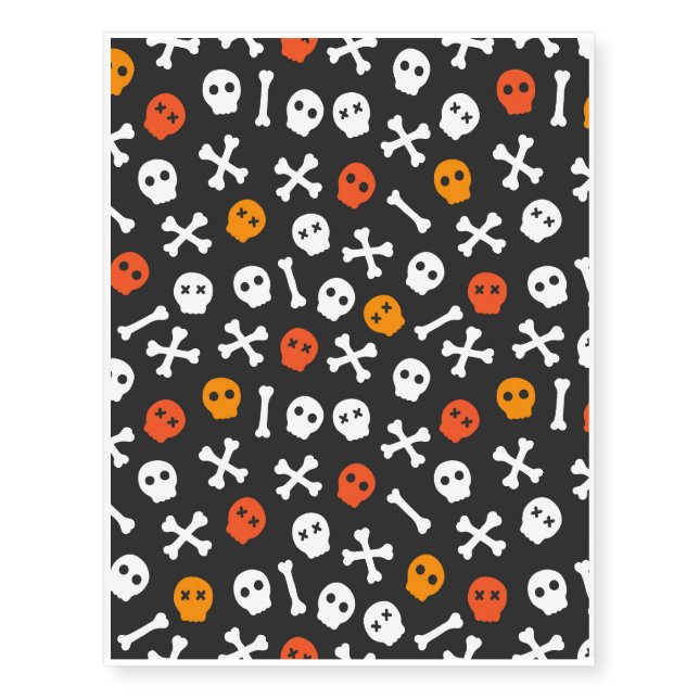 Orange Red and White Cartoon Skulls Temporary Tattoos (Front)