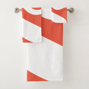 Orange Red and White Swirl Wave Bath Towel Set