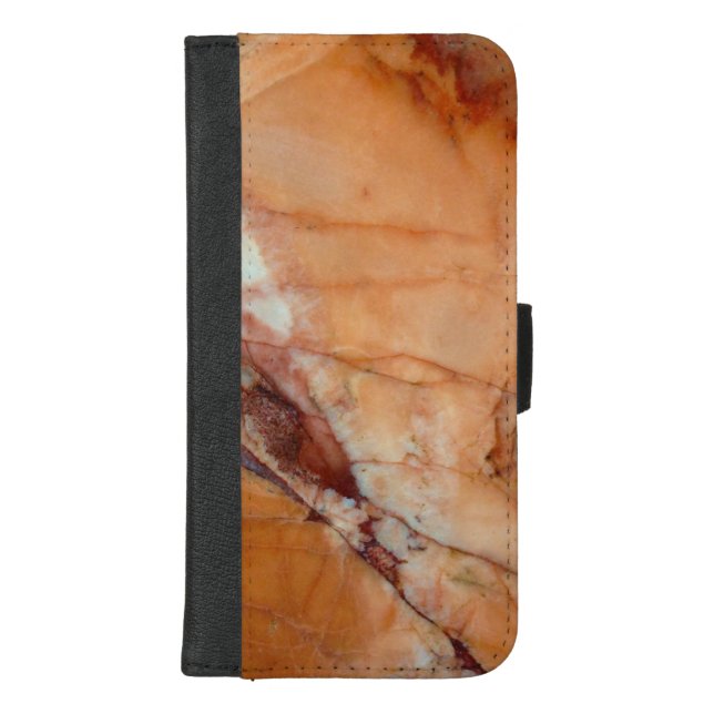 Orange Red and White Veined Marble iPhone Wallet Case (Front)