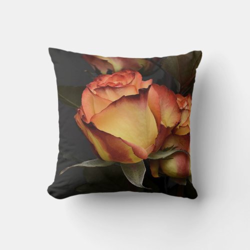 Orange Red and Yellow Roses Throw Pillow