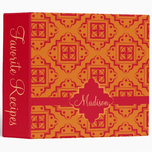 Orange Red Arabesque Moroccan Name Customized Binder