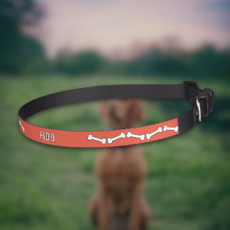 Orange/Red Background Bone Pattern Pet Collar