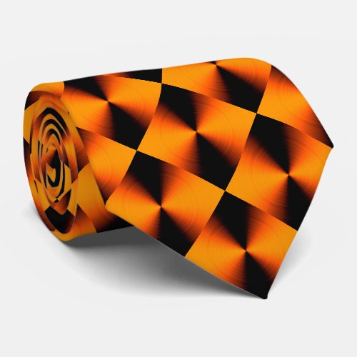 Orange Red Black Diamond Pattern Neck Tie