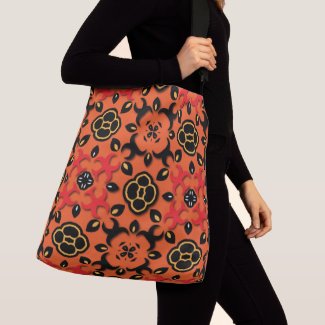 Orange Red Black Ethnic Arabesque Boho Chic Crossbody Bag