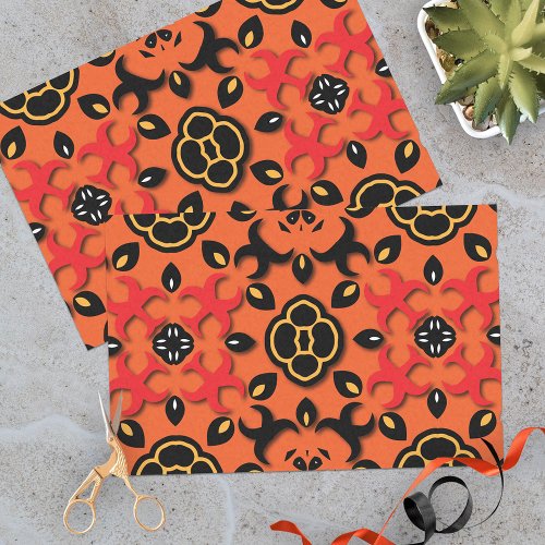 Orange Red Black Ethnic Arabesque Boho Mosaic Tissue Paper