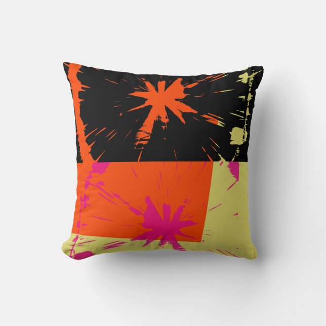 Orange Red Black Retro Funky Painting Abstract Art Throw Pillow (Front)
