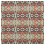 Orange Red Brown Blue Native Tribal Mosaic Pattern Fabric