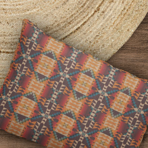 Orange Red Brown Teal Blue Tribal Mosaic Art Pillow Case
