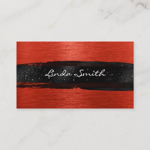 Orange Red Brushed Metal Black Brush Strokes Business Card