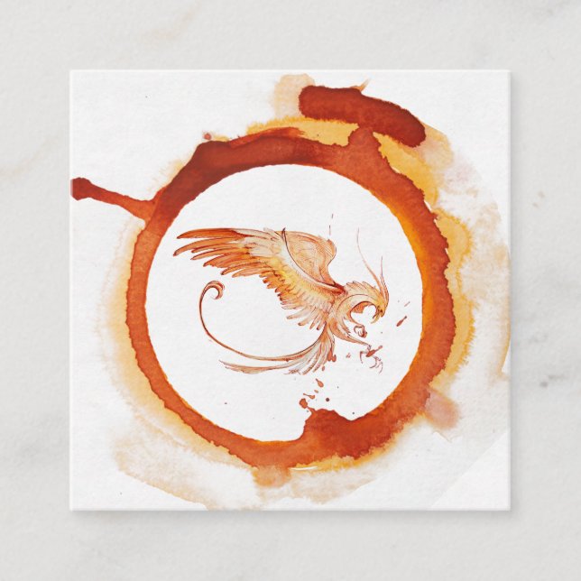 *~* Orange Red Burgundy Phoenix Ring of Fire Square Business Card (Front)