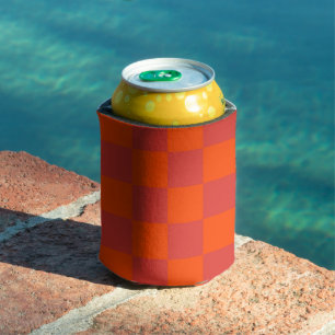 Orange Red Checkerboard Retro Geometric Checks  Can Cooler