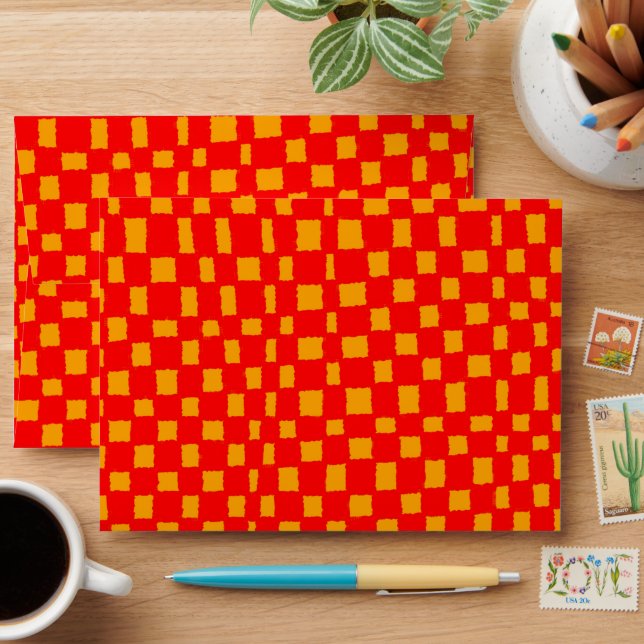 Orange Red Checkered Bright Checkerboard Pattern Envelope (Desk)