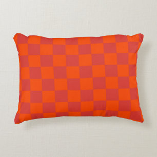 Orange Red Checkered Gingham Pattern Accent Pillow