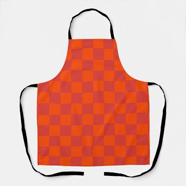 Orange Red Checkered Gingham Pattern Apron (Front)