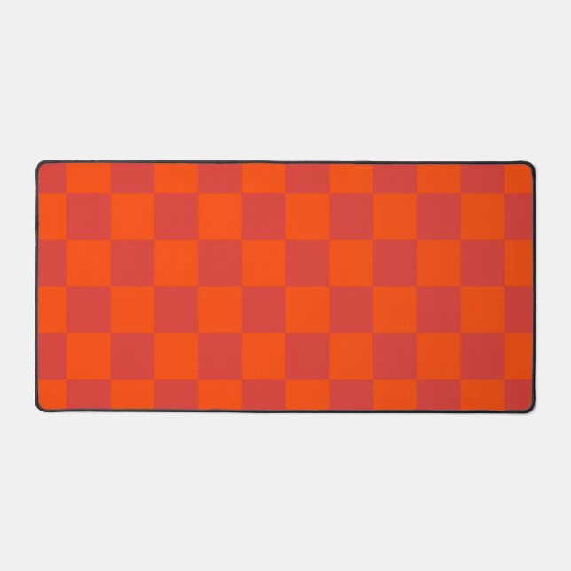 Orange Red Checkered Gingham Pattern Desk Mat (Front)