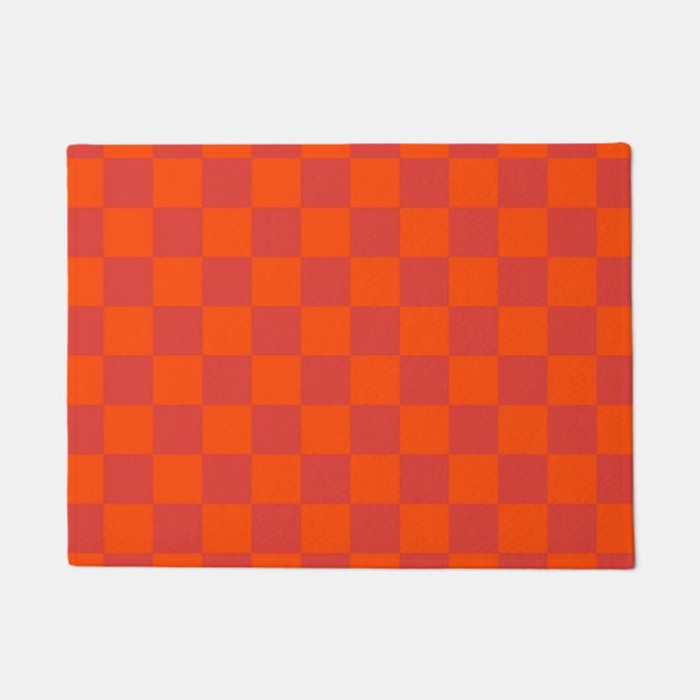 Orange Red Checkered Gingham Pattern Doormat (Front)