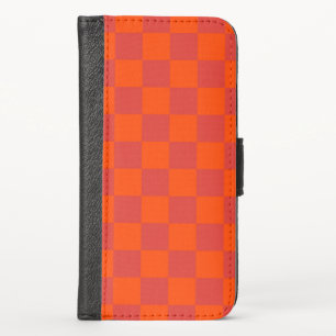 Orange Red Checkered Gingham Pattern iPhone XS Wallet Case
