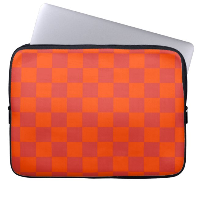 Orange Red Checkered Gingham Pattern Laptop Sleeve (Front)