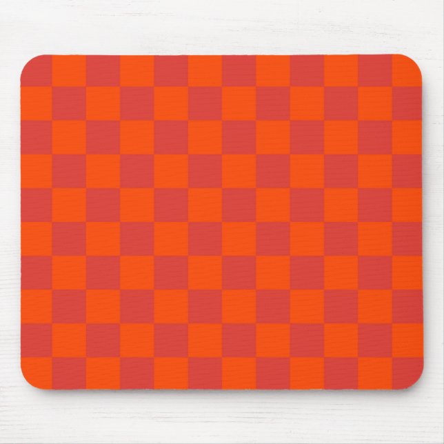 Orange Red Checkered Gingham Pattern Mouse Pad (Front)