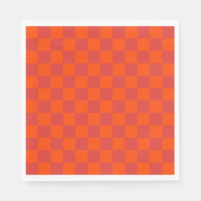 Orange Red Checkered Gingham Pattern Napkins (Front)