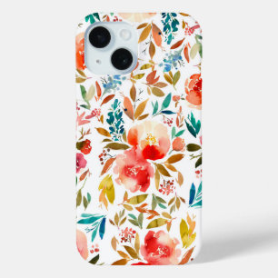 Orange red colorful rose floral summer iPhone 15 case