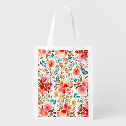 Orange red colorful rose floral summer  grocery bag