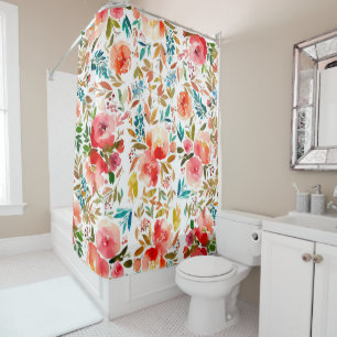 Orange red colorful rose floral summer shower curtain