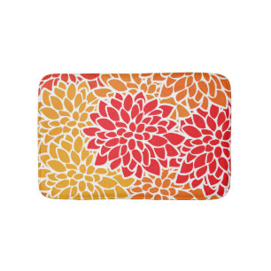 Orange Red Colorful Vintage 60s Flower Bathroom Mat