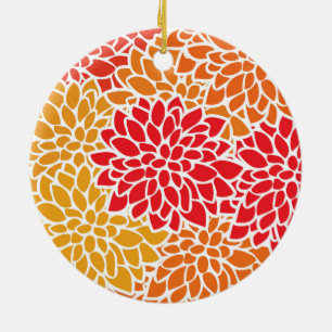 Orange Red Colorful Vintage 60s Flower Ceramic Ornament