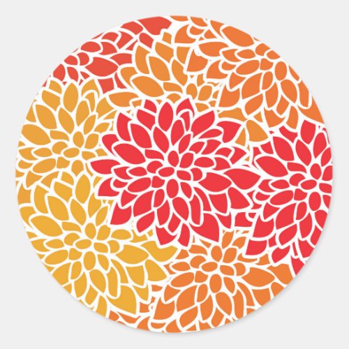 Orange Red Colorful Vintage 60s Flower Classic Round Sticker