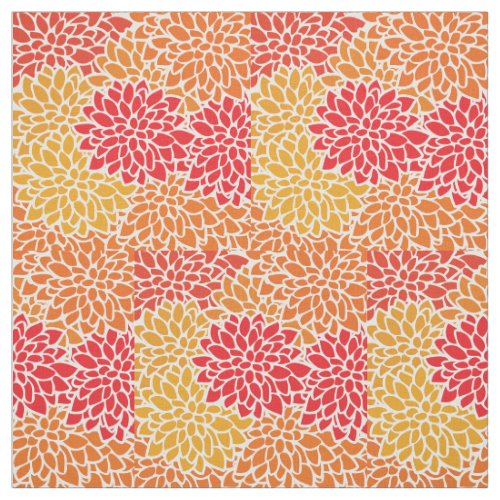Orange Red Colorful Vintage 60s Flower Fabric