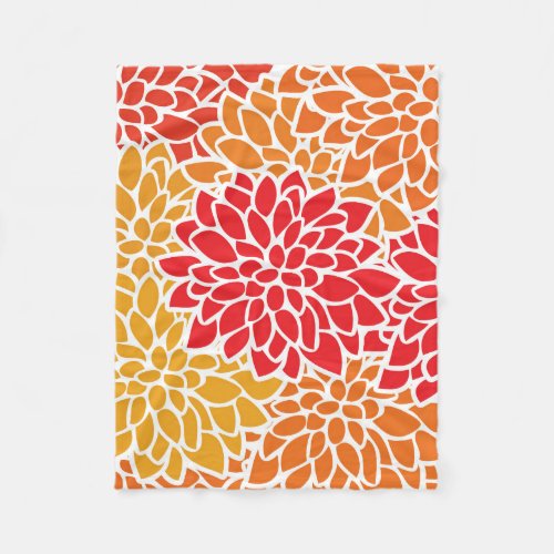 Orange Red Colorful Vintage 60s Flower Fleece Blanket