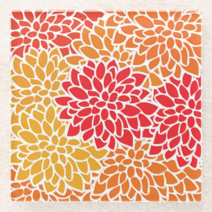 Orange Red Colorful Vintage 60s Flower Glass Coaster