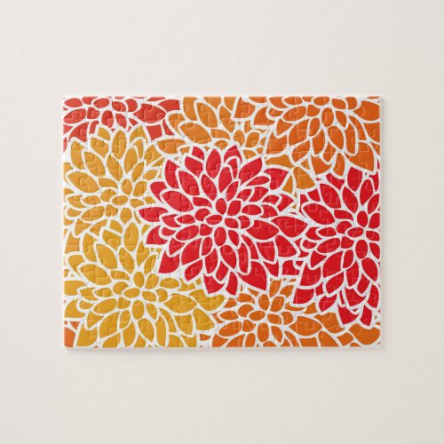 Orange Red Colorful Vintage 60s Flower Jigsaw Puzzle