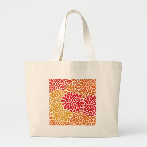 Orange Red Colorful Vintage 60s Flower Large Tote Bag