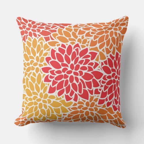 Orange Red Colorful Vintage 60s Flower Outdoor Pillow