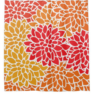 Orange Red Colorful Vintage 60s Flower Shower Curtain